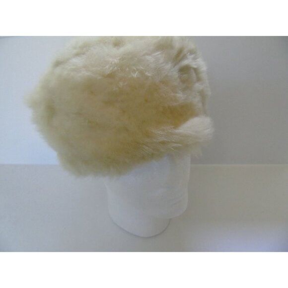 Vtg Lamb Wool Hat Beige Cossack 1950's Fully Lined 22" H. 4 1/2" Freshly Cleaned